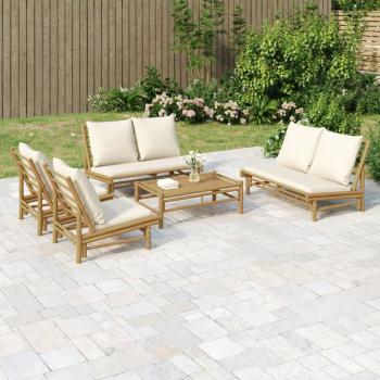 ARDEBO.de - 5-tlg. Garten-Lounge-Set mit Cremeweißen Kissen Bambus