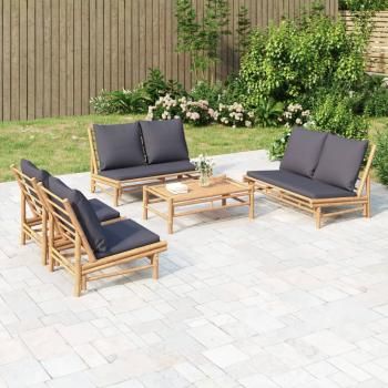 ARDEBO.de - 5-tlg. Garten-Lounge-Set mit Dunkelgrauen Kissen Bambus