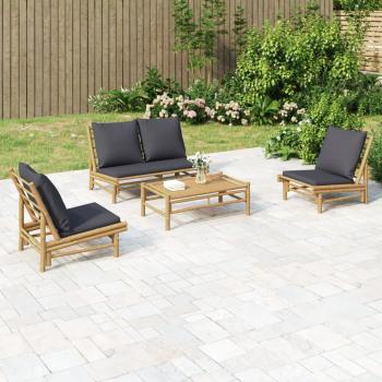 ARDEBO.de - 4-tlg. Garten-Lounge-Set mit Dunkelgrauen Kissen Bambus