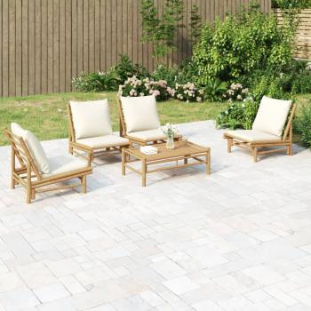 ARDEBO.de - 5-tlg. Garten-Lounge-Set mit Cremeweißen Kissen Bambus