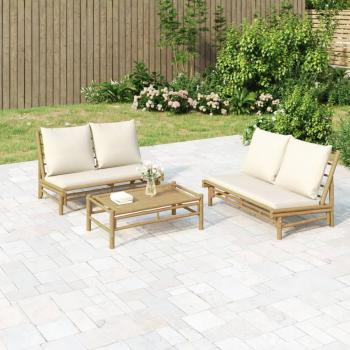 ARDEBO.de - 3-tlg. Garten-Lounge-Set mit Kissen Creme Bambus