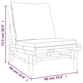 3-tlg. Garten-Lounge-Set mit Kissen Creme Bambus