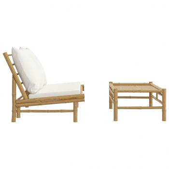 2-tlg. Garten-Lounge-Set mit Cremeweißen Kissen Bambus