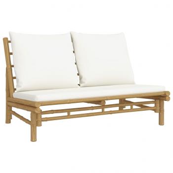 2-tlg. Garten-Lounge-Set mit Cremeweißen Kissen Bambus