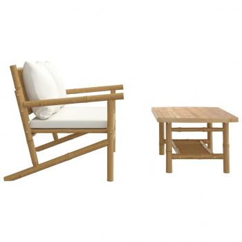 2-tlg. Garten-Lounge-Set mit Cremeweißen Kissen Bambus