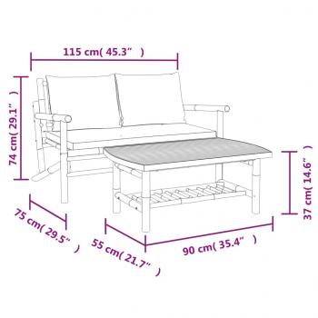 2-tlg. Garten-Lounge-Set mit Cremeweißen Kissen Bambus