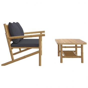 2-tlg. Garten-Lounge-Set mit Dunkelgrauen Kissen Bambus