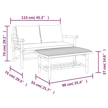 2-tlg. Garten-Lounge-Set mit Dunkelgrauen Kissen Bambus