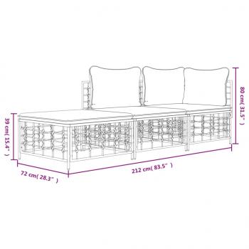 3-tlg. Garten-Lounge-Set mit Kissen Anthrazit Poly Rattan