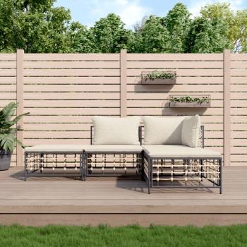 ARDEBO.de - 4-tlg. Garten-Lounge-Set mit Kissen Anthrazit Poly Rattan