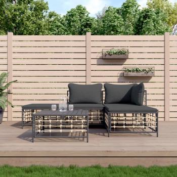 ARDEBO.de - 5-tlg. Garten-Lounge-Set mit Kissen Anthrazit Poly Rattan