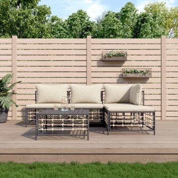 ARDEBO.de - 5-tlg. Garten-Lounge-Set mit Kissen Anthrazit Poly Rattan