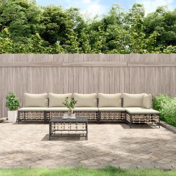 ARDEBO.de - 6-tlg. Garten-Lounge-Set mit Kissen Anthrazit Poly Rattan