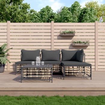 ARDEBO.de - 5-tlg. Garten-Lounge-Set mit Kissen Anthrazit Poly Rattan