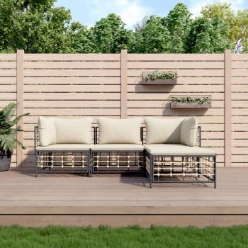 ARDEBO.de - 4-tlg. Garten-Lounge-Set mit Kissen Anthrazit Poly Rattan