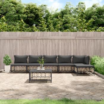 ARDEBO.de - 6-tlg. Garten-Lounge-Set mit Kissen Anthrazit Poly Rattan