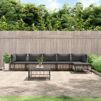 ARDEBO.de - 6-tlg. Garten-Lounge-Set mit Kissen Anthrazit Poly Rattan