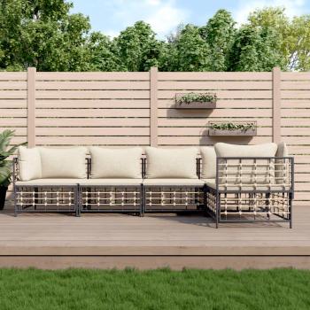 ARDEBO.de - 5-tlg. Garten-Lounge-Set mit Kissen Anthrazit Poly Rattan