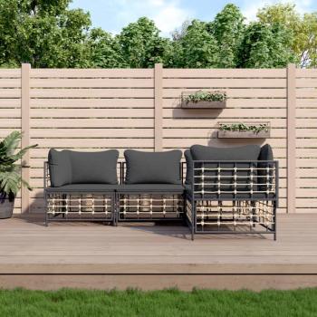 ARDEBO.de - 4-tlg. Garten-Lounge-Set mit Kissen Anthrazit Poly Rattan