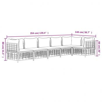 6-tlg. Garten-Lounge-Set mit Kissen Anthrazit Poly Rattan