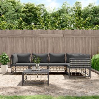 ARDEBO.de - 6-tlg. Garten-Lounge-Set mit Kissen Anthrazit Poly Rattan