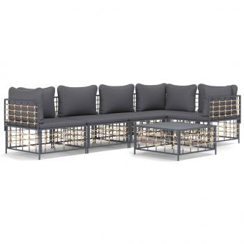 6-tlg. Garten-Lounge-Set mit Kissen Anthrazit Poly Rattan