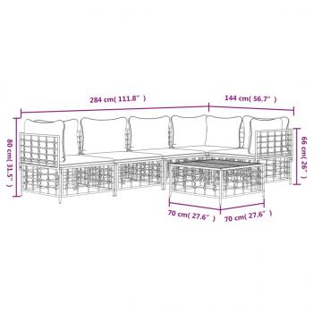 6-tlg. Garten-Lounge-Set mit Kissen Anthrazit Poly Rattan