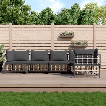 ARDEBO.de - 5-tlg. Garten-Lounge-Set mit Kissen Anthrazit Poly Rattan