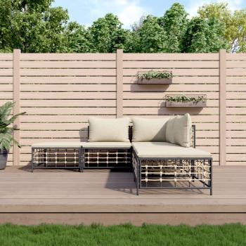 ARDEBO.de - 5-tlg. Garten-Lounge-Set mit Kissen Anthrazit Poly Rattan