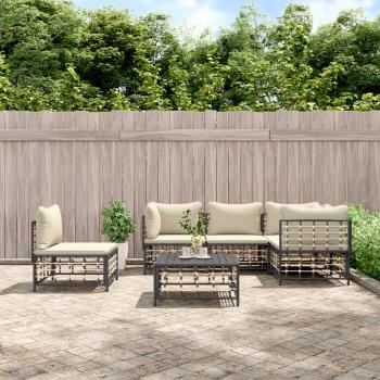 ARDEBO.de - 6-tlg. Garten-Lounge-Set mit Kissen Anthrazit Poly Rattan