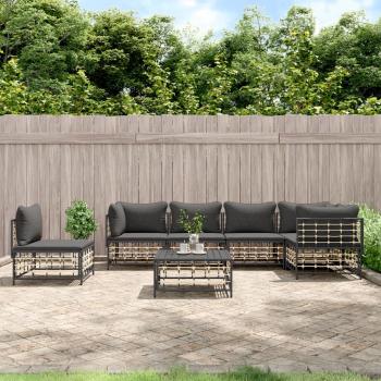 ARDEBO.de - 7-tlg. Garten-Lounge-Set mit Kissen Anthrazit Poly Rattan