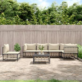 ARDEBO.de - 7-tlg. Garten-Lounge-Set mit Kissen Anthrazit Poly Rattan