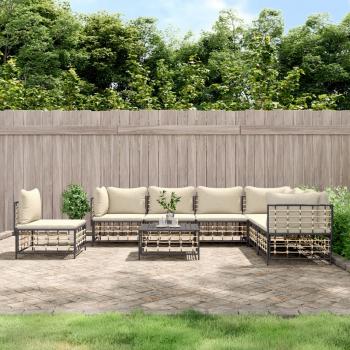 ARDEBO.de - 8-tlg. Garten-Lounge-Set mit Kissen Anthrazit Poly Rattan