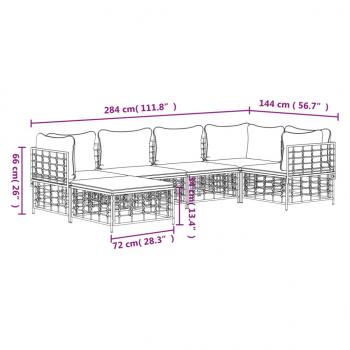 6-tlg. Garten-Lounge-Set mit Kissen Anthrazit Poly Rattan