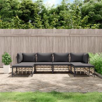 ARDEBO.de - 6-tlg. Garten-Lounge-Set mit Kissen Anthrazit Poly Rattan