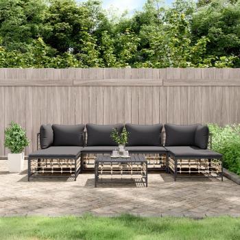 ARDEBO.de - 7-tlg. Garten-Lounge-Set mit Kissen Anthrazit Poly Rattan