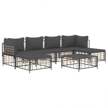 7-tlg. Garten-Lounge-Set mit Kissen Anthrazit Poly Rattan