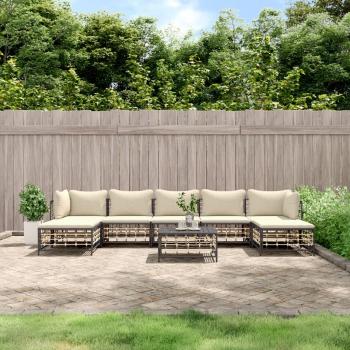 ARDEBO.de - 8-tlg. Garten-Lounge-Set mit Kissen Anthrazit Poly Rattan