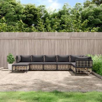 ARDEBO.de - 8-tlg. Garten-Lounge-Set mit Kissen Anthrazit Poly Rattan