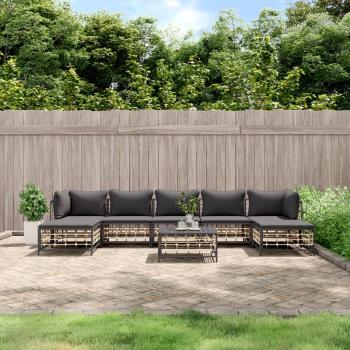 ARDEBO.de - 8-tlg. Garten-Lounge-Set mit Kissen Anthrazit Poly Rattan