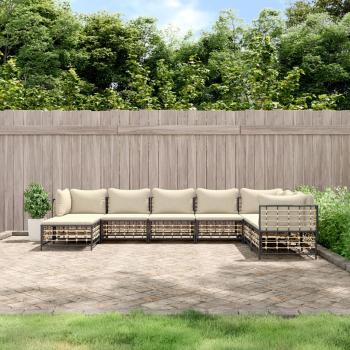 ARDEBO.de - 8-tlg. Garten-Lounge-Set mit Kissen Anthrazit Poly Rattan