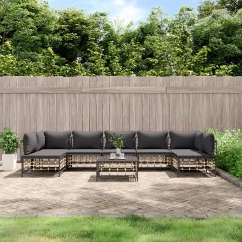 ARDEBO.de - 8-tlg. Garten-Lounge-Set mit Kissen Anthrazit Poly Rattan