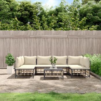 ARDEBO.de - 7-tlg. Garten-Lounge-Set mit Kissen Anthrazit Poly Rattan