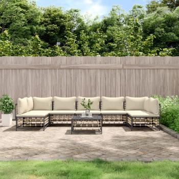 ARDEBO.de - 8-tlg. Garten-Lounge-Set mit Kissen Anthrazit Poly Rattan