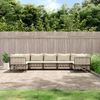 ARDEBO.de - 7-tlg. Garten-Lounge-Set mit Kissen Anthrazit Poly Rattan