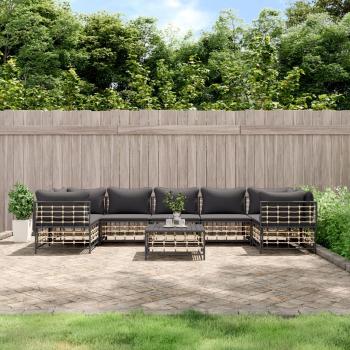 ARDEBO.de - 8-tlg. Garten-Lounge-Set mit Kissen Anthrazit Poly Rattan