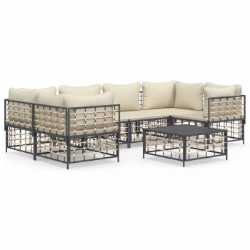 7-tlg. Garten-Lounge-Set mit Kissen Anthrazit Poly Rattan