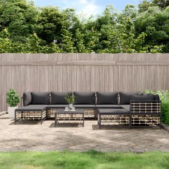 ARDEBO.de - 10-tlg. Garten-Lounge-Set mit Kissen Anthrazit Poly Rattan