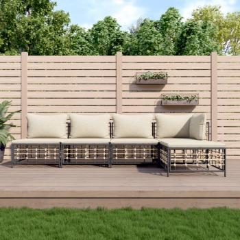 ARDEBO.de - 5-tlg. Garten-Lounge-Set mit Kissen Anthrazit Poly Rattan