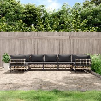 ARDEBO.de - 7-tlg. Garten-Lounge-Set mit Kissen Anthrazit Poly Rattan